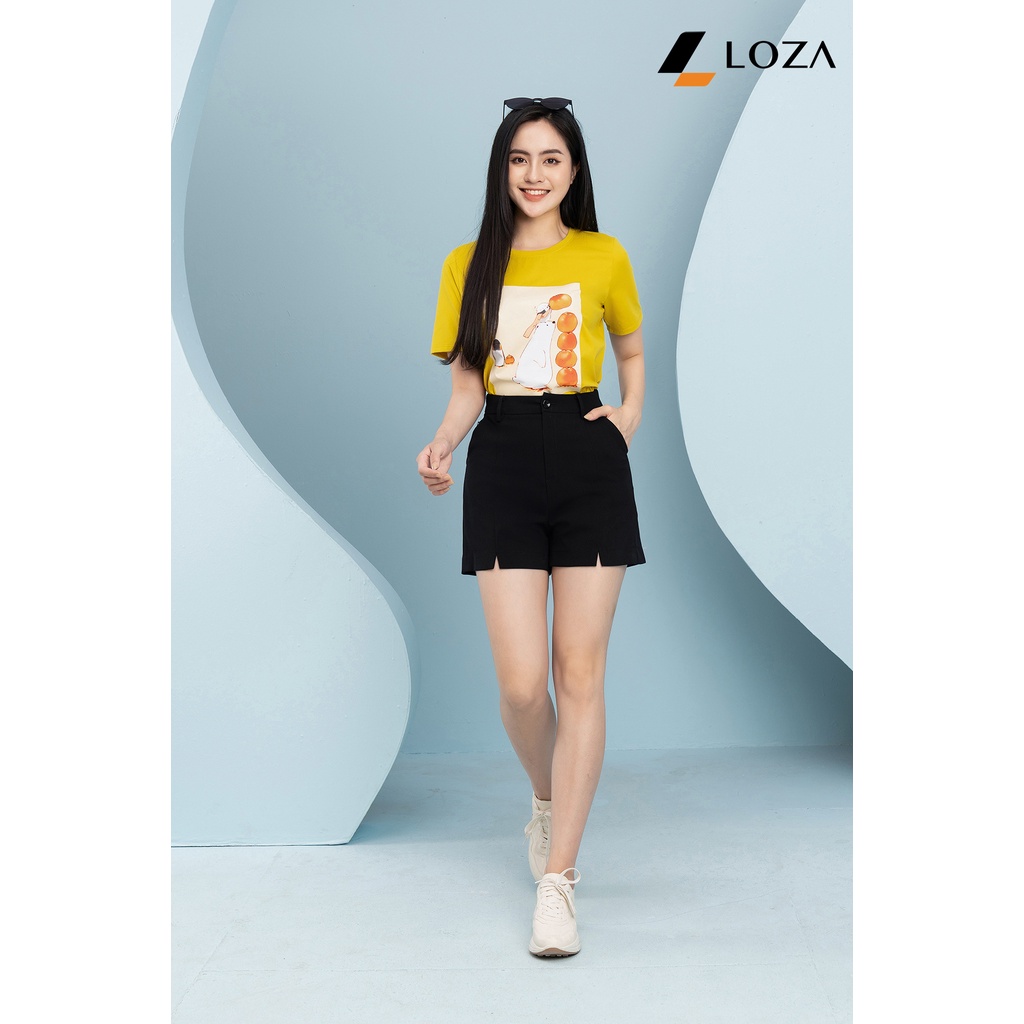 Quần short nữ xẻ gấu - Quần đùi nữ chất Twill Hàn LOZA - LQ502080