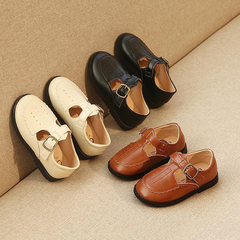 Giày bít mũi da PU khoét rỗng đế mềm hình nơ dễ thương xinh xắn cho bé gái