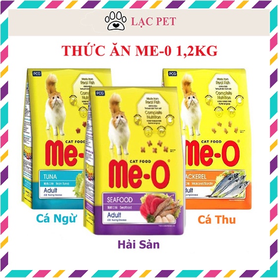Hạt Me-O 1,2kg vị cá ngừ, hải sản và cá thu cho mèo trưởng thành