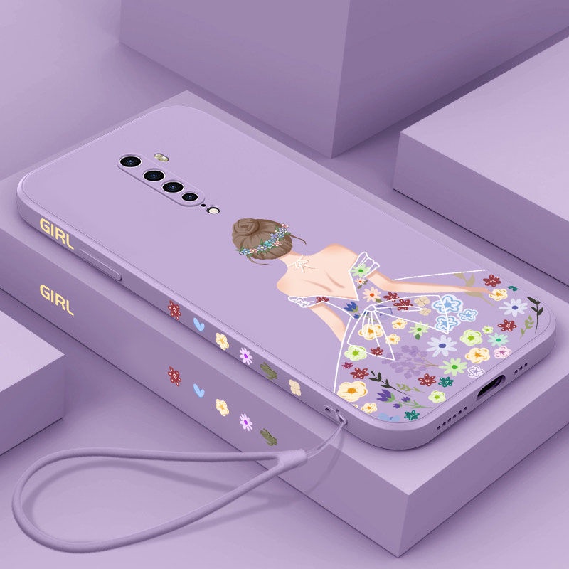 Ốp Điện Thoại Silicon Hình Hoa Cho Samsung S21 Ultra S21 Plus S21 FE A91 M80s S22 S22 Plus S22 Ultra S10 S10 Plus Note 10 Edge 90° Ốp Lưng Mềm Có Dây Đeo Họa Tiết Hoạt Hình Cho Iphone