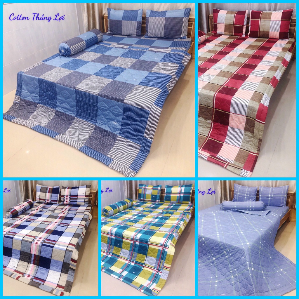 Bộ Ga Giường Và Vỏ Gối 4 Món Cotton Thắng Lợi Hoạ Tiết SỌC (không mền)