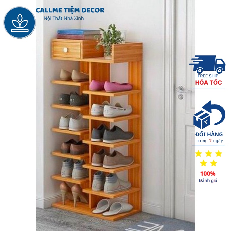 Kệ Để Giày Dép Gỗ 14 Tầng Có Ngăn Tủ Phụ Gỗ MDF