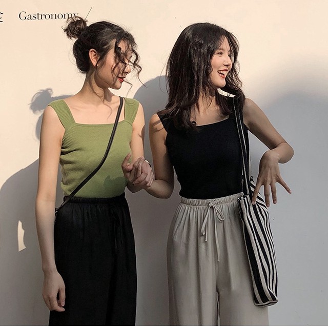 Áo hai dây màu trơn phong cách Hàn Quốc | BigBuy360 - bigbuy360.vn