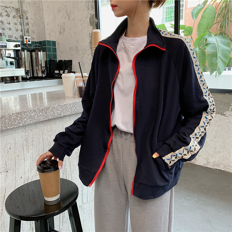 Áo khoác thể thao SUXI dáng rộng cổ đứng thiết kế trẻ trung cho nữ