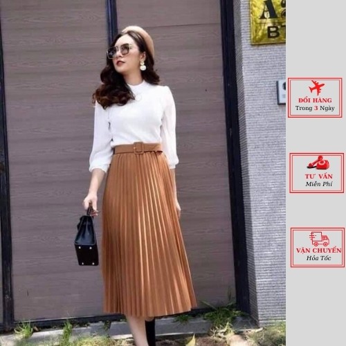 Chân váy nữ công sở xếp ly dáng dài ulzzang Hàn Quốc phong cách bánh bèo