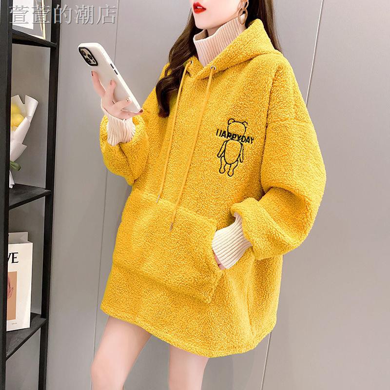 Áo Khoác Len Cashmere Dày Dặn In Hình Gấu Dễ Thương Thời Trang Thu Đông Cho Nữ