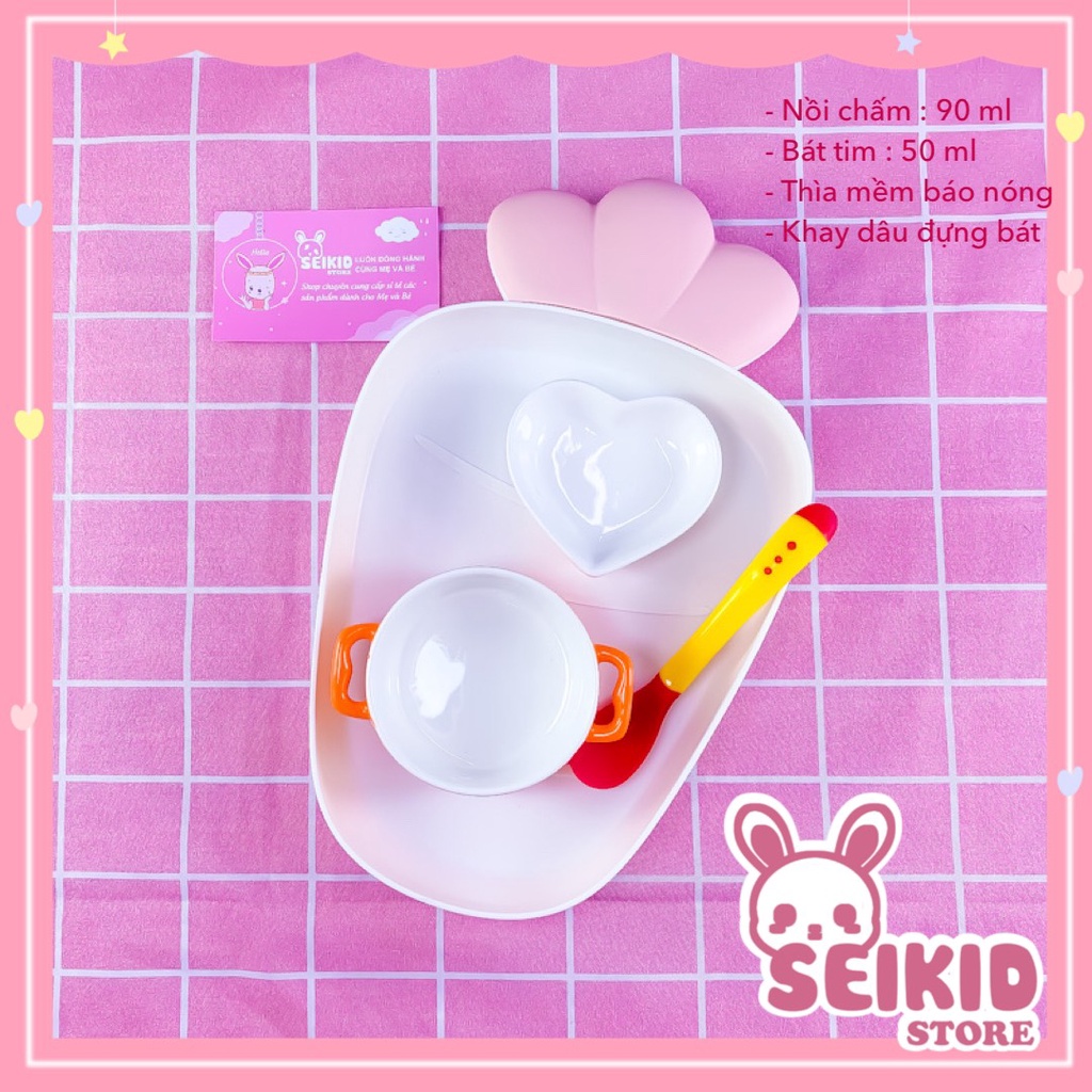 Combo Set Bát Sứ Ăn Dặm Hình Dâu, Mây Cho Bé Đủ Màu Ngộ Nghĩnh Kèm Thìa Báo Nóng Seikid Store