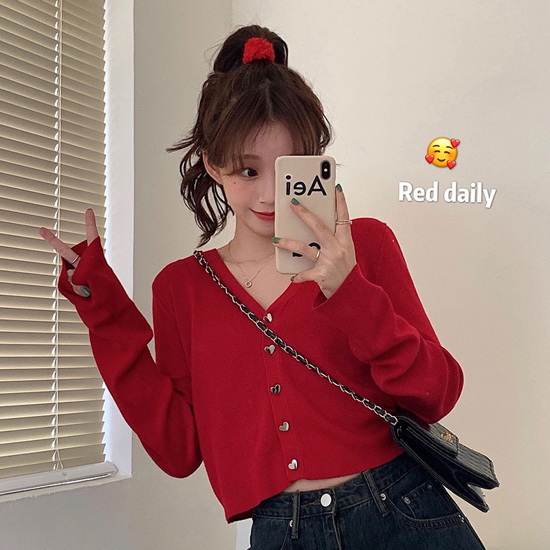 Áo cardigan ZHELIHANGFEI dệt kim tay dài cổ chữ V eo cao phong cách quyến rũ