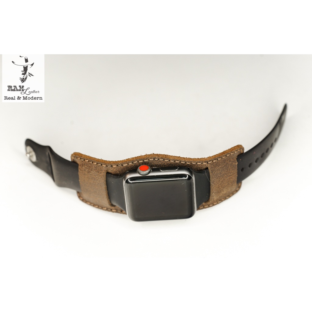 Tấm đệm dây apple watch chống mồ hôi da bò vintage kiểu quân đội handmade bền chắc cực đẹp RAM Leather B2