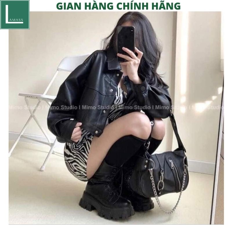 Áo khoác da croptop basic, áo khoác da nữ phong cách cá tính trẻ trung năng động mặc đi chơi đi học đi làm -LAMASS