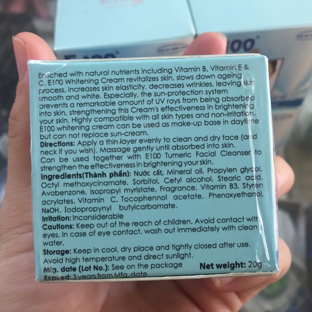 [chính hãng, bán sỉ] kem E100 vitamin trắng da (hộp xanh) 20g