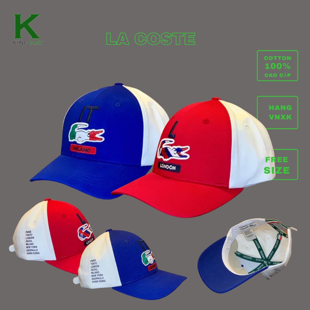 Nón lưỡi trai dù và kaki thêu logo Lacoste cờ Mỹ, Italia,Anh chất vải cotton hàn quốc cao cấp. phom đứng cứng cáp