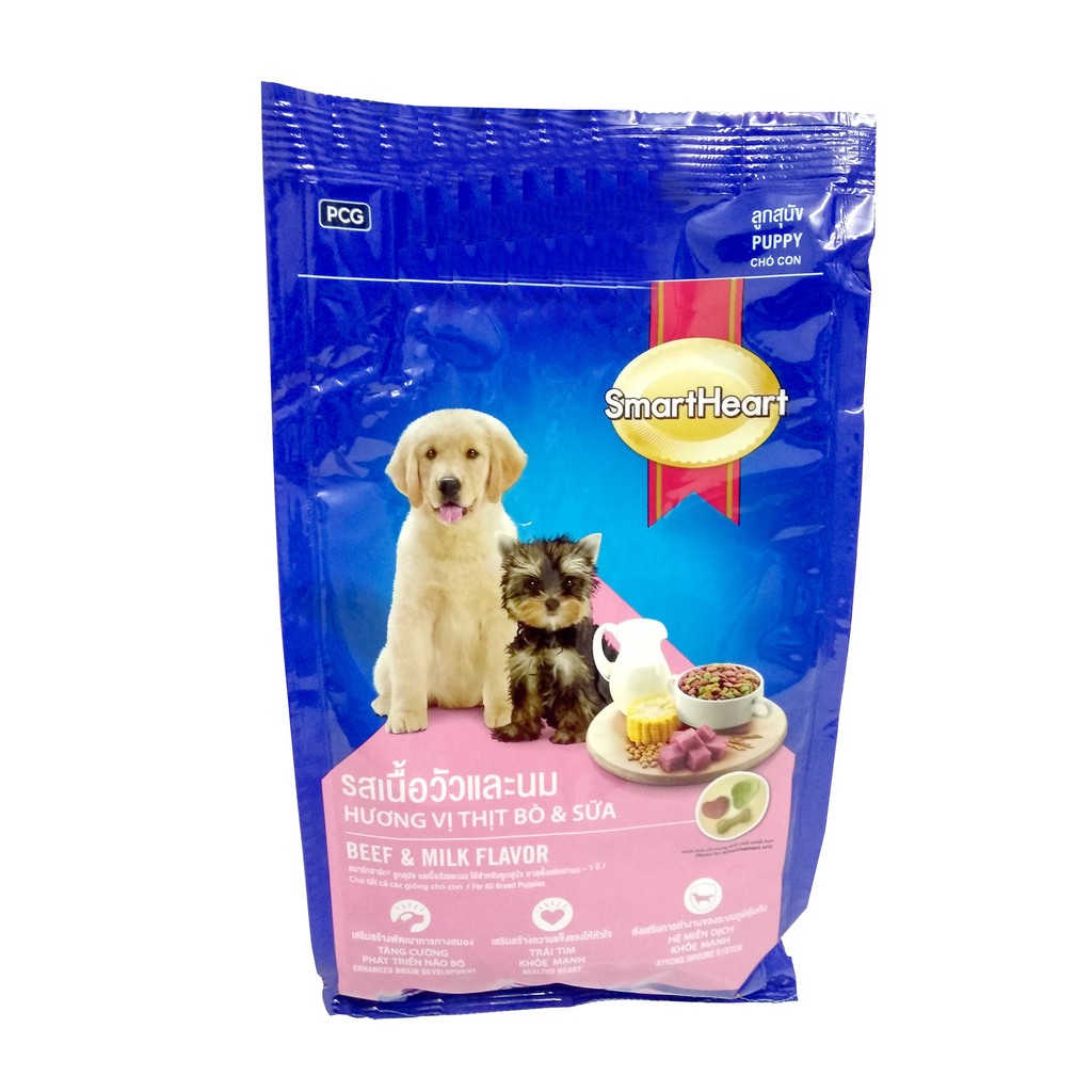 [Mã 66FMCGSALE hoàn 8% đơn 500K] Smart Heart Puppy 400g Thức ăn dành cho chó con vị thịt bò và sữa gói