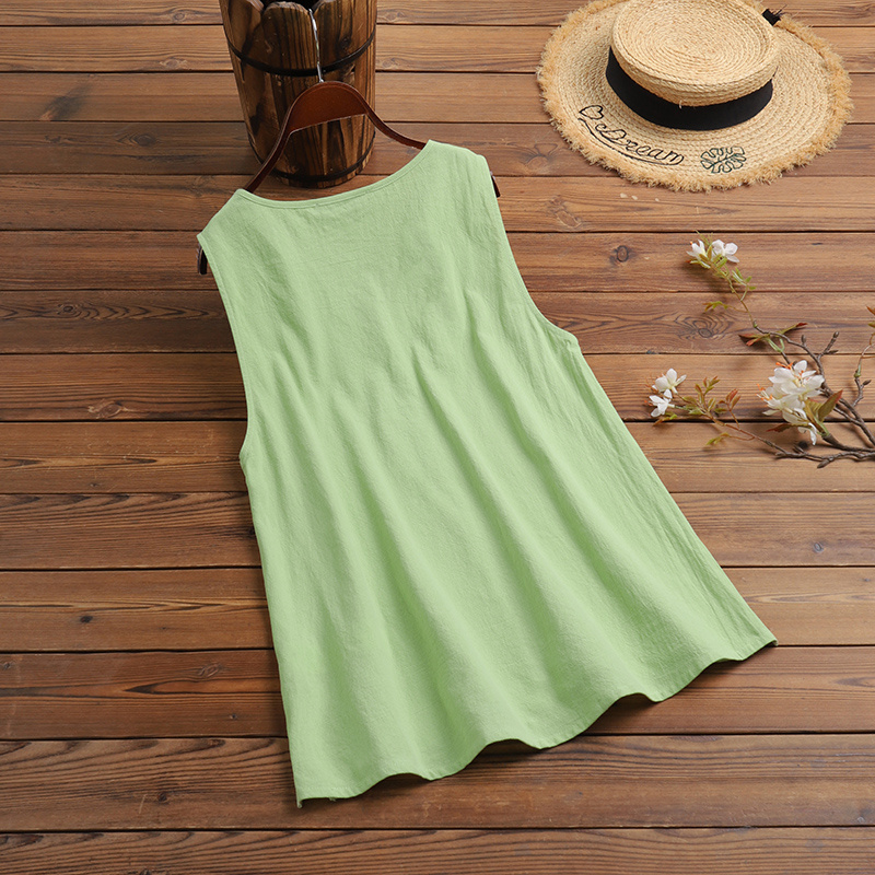 ZANZEA  Áo không tay cổ tròn thêu lá phong cách thường ngày cho nữ | BigBuy360 - bigbuy360.vn