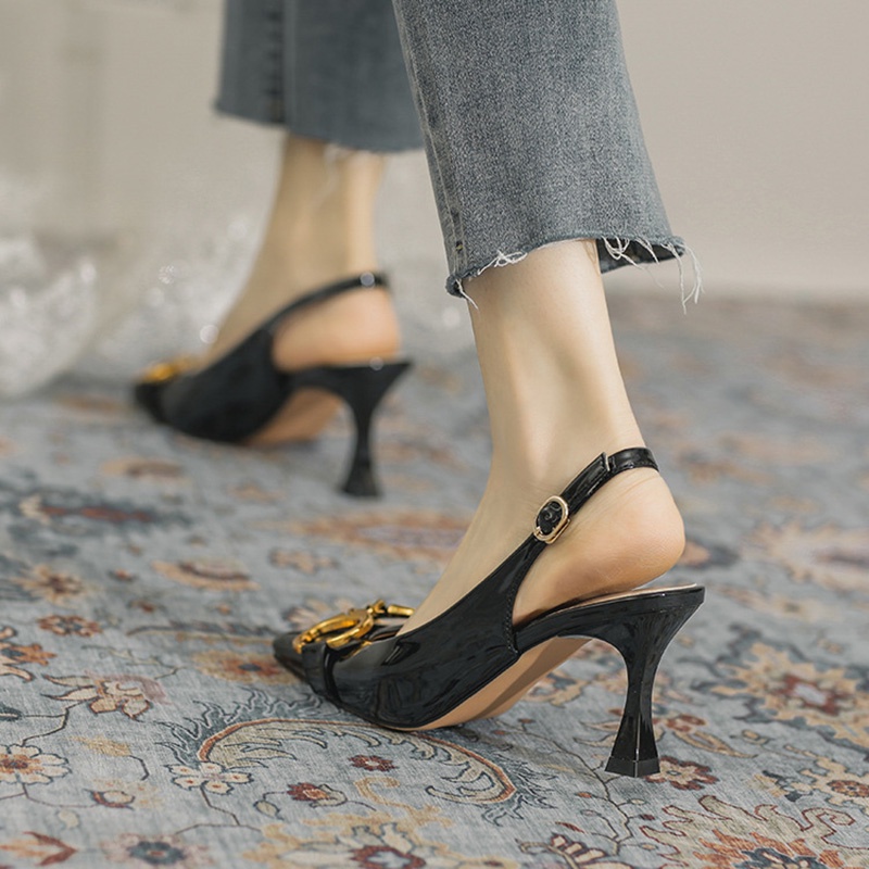 Ielgy Xăng đan Cao Gót Hở Ngón Đế Bằng Có Khóa Kim Loại