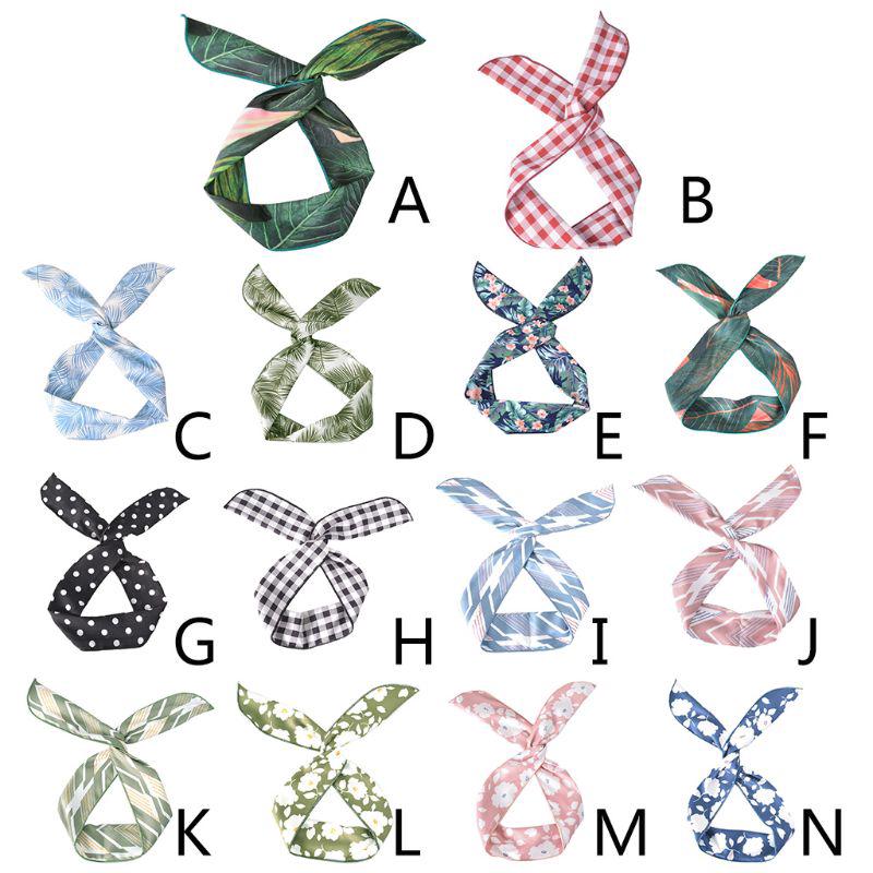 Băng đô turban thắt nút tai thỏ dây sắt đáng yêu họa tiết lá nhiệt đới