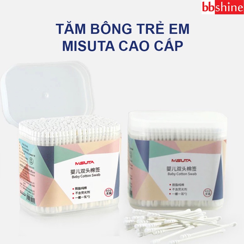 Tăm bông sơ sinh, Tăm bông trẻ em chuyên dụng hộp 400 que Misuta cao cấp BBShine – SS020