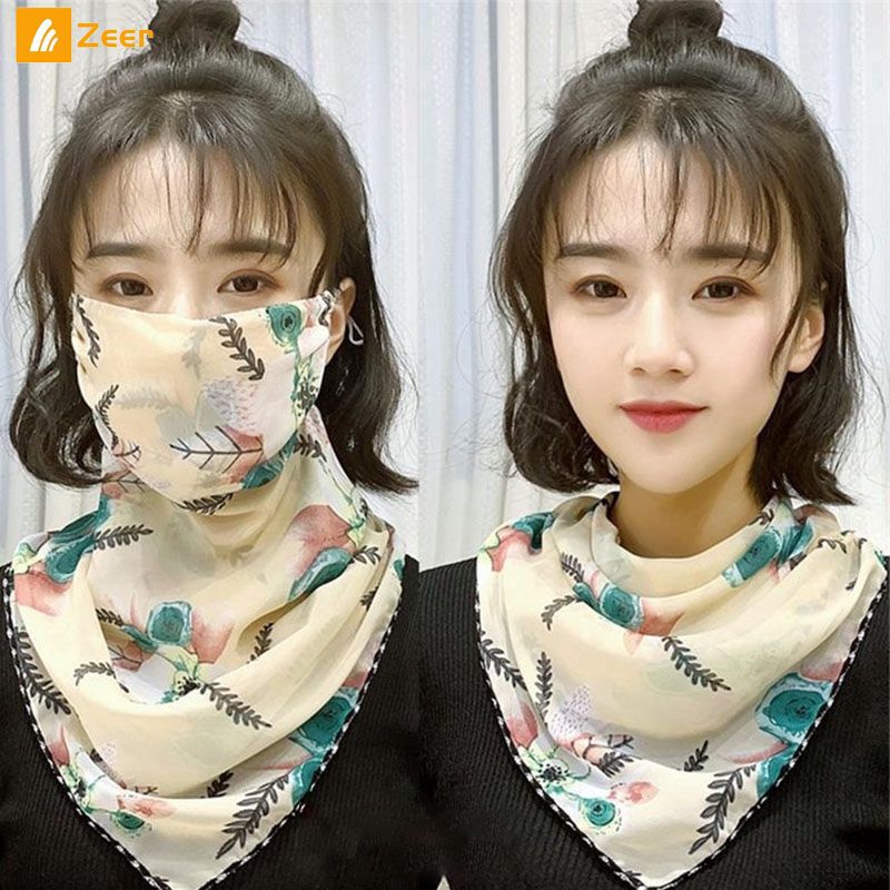 Khăn choàng cổ kiêm khăn che mặt chống nắng nhiều công dụng in hoa văn đẹp mắt