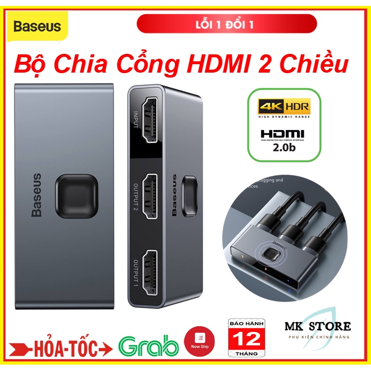 Bộ Chia Cổng HDMI 4K 2 chiều - chuyển đổi HDMI 2x 4K / 30 Hz màu xám (CAHUB-BC0G) Cho Tivi , máy chiếu , laptop