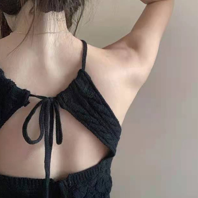 Áo Croptop Dệt Kim Không Tay Thiết Kế Dây Cột Hở Lưng Thời Trang Đi Biển Quyến Rũ Cho Nữ