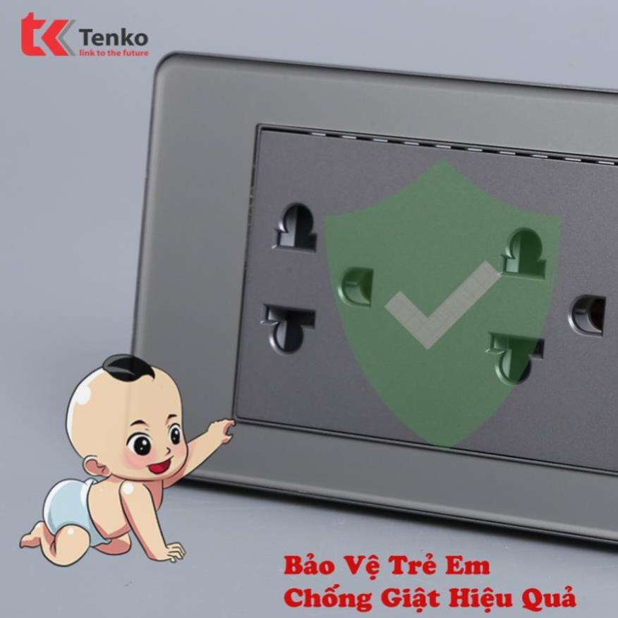 [Phân Phối] Công Tắc-Ổ Cắm 2 Chấu Âm Tường Mặt PVC Trong Bo Viền Xám - Chống Xước Chống Bạc Màu TENKO TK-C9-G023