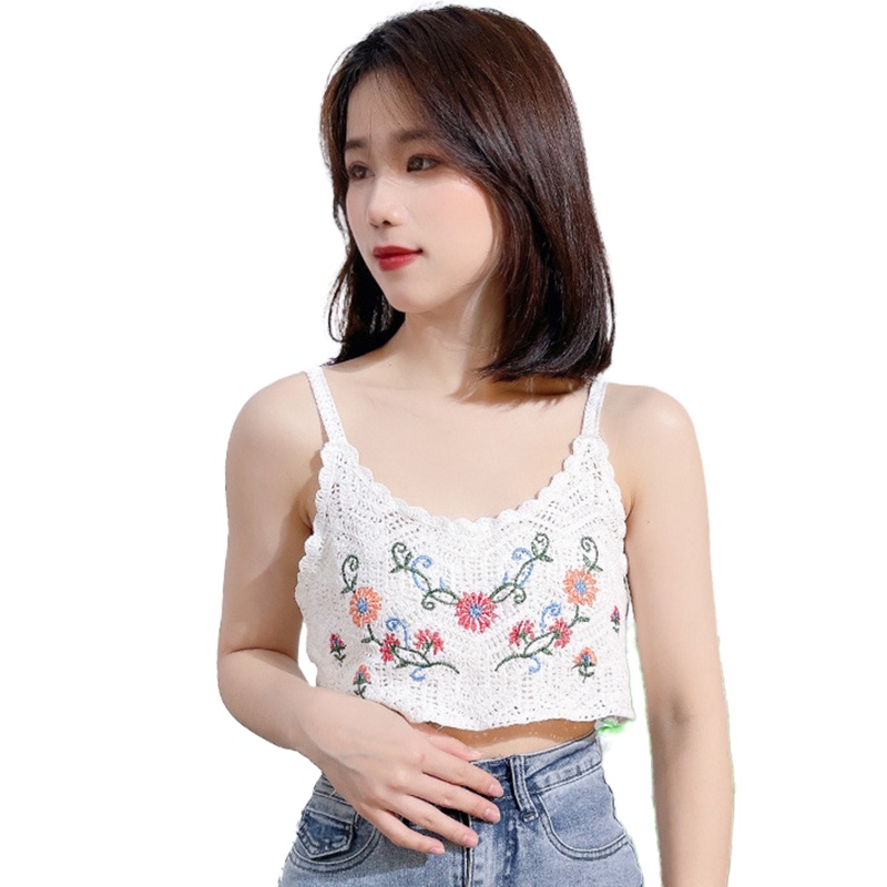 Brroa Áo Croptop Dệt Kim Không Tay Thêu Hoa Nhiều Màu Sắc Ngọt Ngào Thời Trang Mùa Hè Cho Nữ