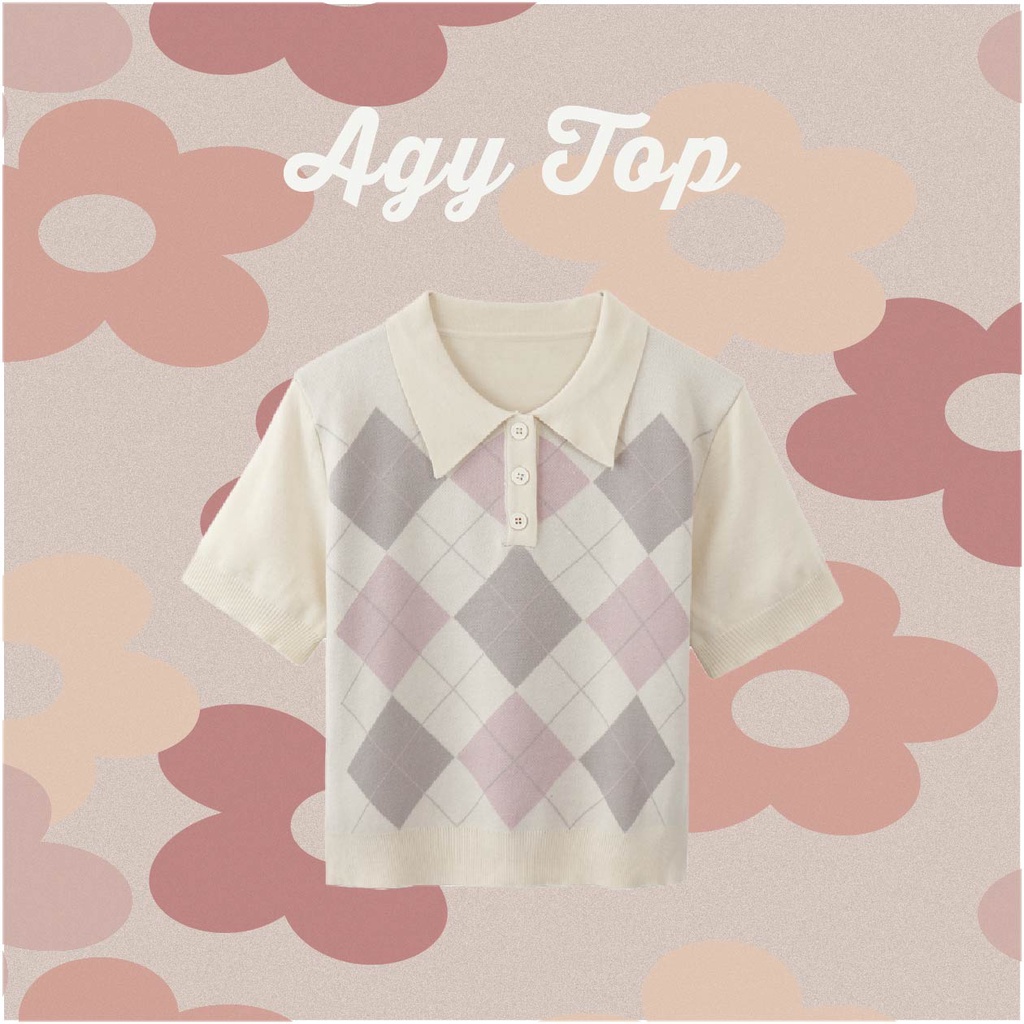 Áo Polo Mongtoghi kẻ trám vintage  Agy Top