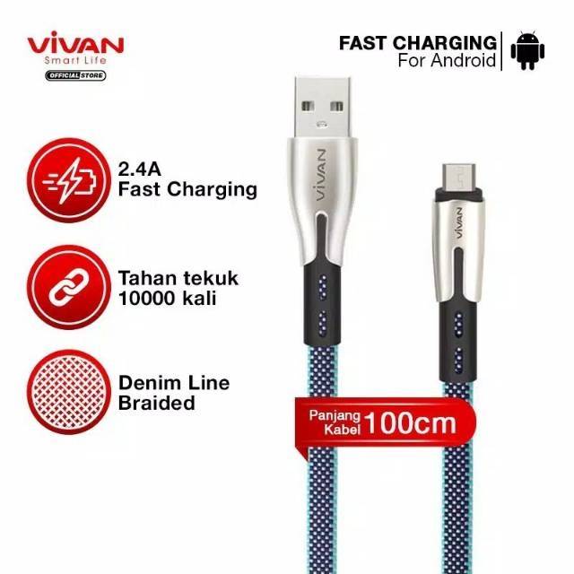 Dây Cáp Sạc Nhanh Vivan Btk-M 2.4a Micro Usb Dài 100cm 1 Năm Cho Android