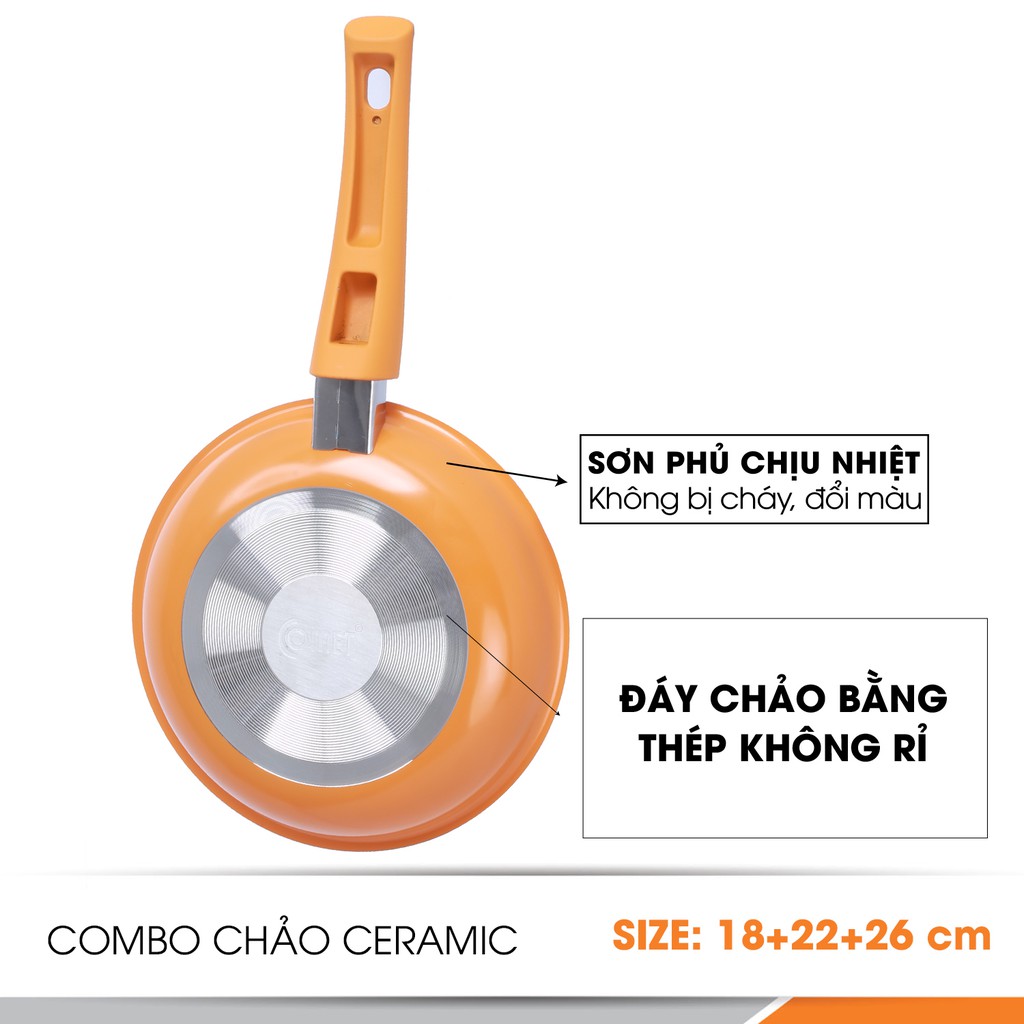 Combo 3 chảo chống dính Ceramic COMET - CH11-18&amp;22&amp;26