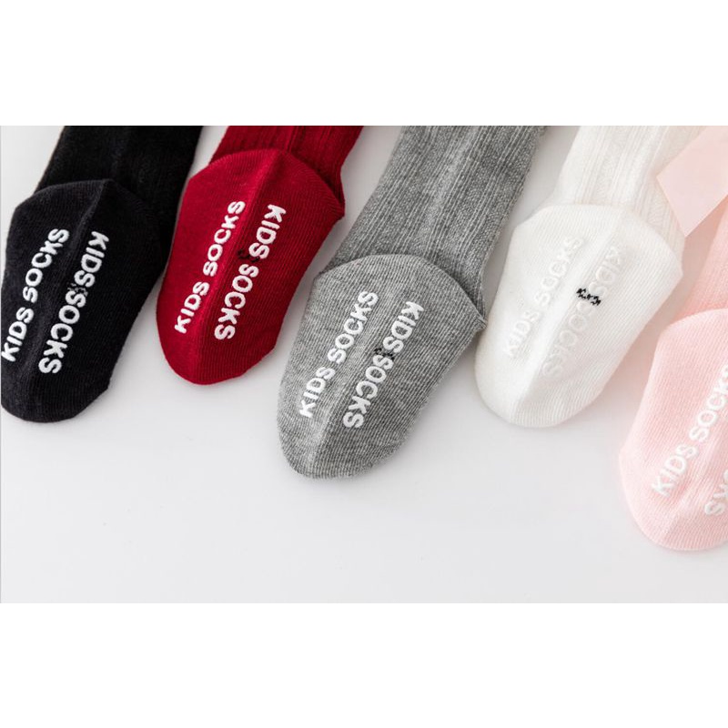 Vớ dài cotton trơn chống trượt đính nơ kiểu công chúa dành cho bé gái 0-3 tuổi