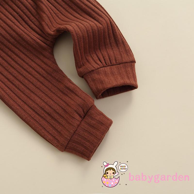 Set 2 món áo liền quần tay dài in hình chú gấu hoạt hình + quần yếm cho bé trai