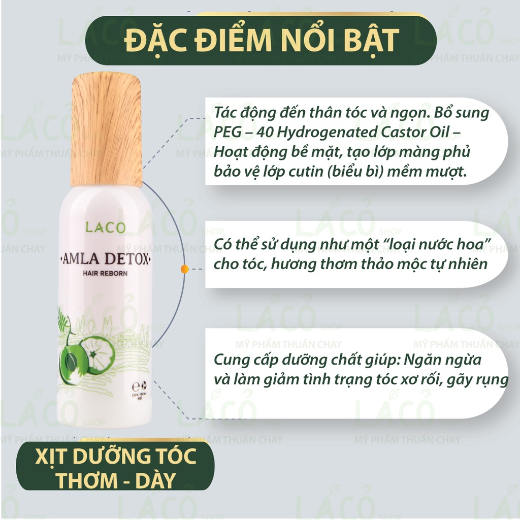 Xịt dưỡng tóc Amla Detox LACO xịt dưỡng tóc nhuộm tóc uốn dưỡng tóc thơm kích mọc tóc làm dày tóc giảm xơ rối gãy rụng