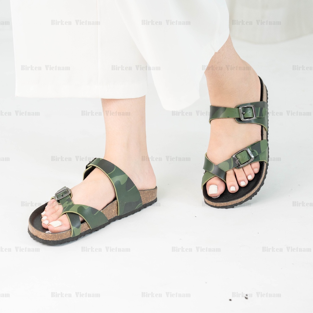 Mã R06 DÉP ĐẾ TRẤU Da PU Camo Rằn Ri Quai Chéo Xỏ Ngón Unisex Birken Vietnam Bioline