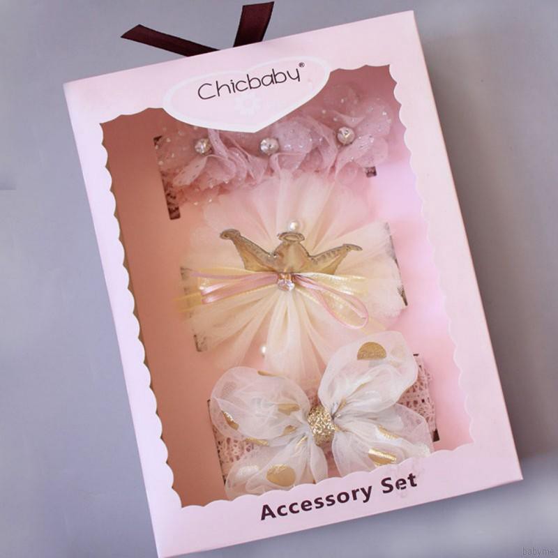 Babyme 3 Pcs Baby Cute Girls Lace Flower Design Headband Headwear Apparel Prop Party Gift