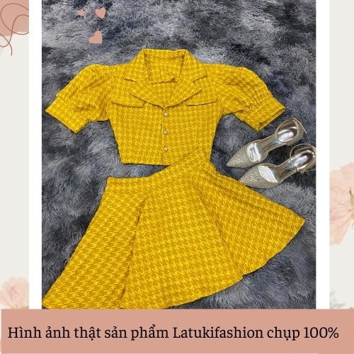 Set áo cổ vest chân váy xòe ❤️ Set tiểu thư cúc ngọc sang chảnh kèm hình thật | BigBuy360 - bigbuy360.vn