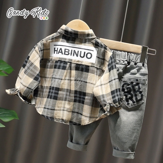 Bộ Áo Sơ Mi Cotton Kẻ Sọc Phối Quần Dài Cá Tính Nhiều Mẫu Cho Bé Trai