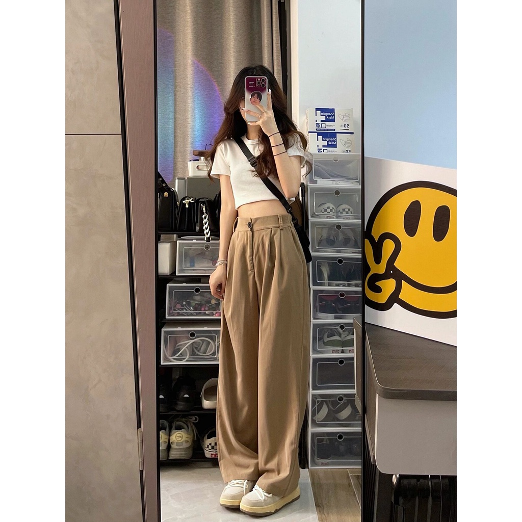 Quần ống rộng Phong Cách retro Hàn Quốc Cho Nữ