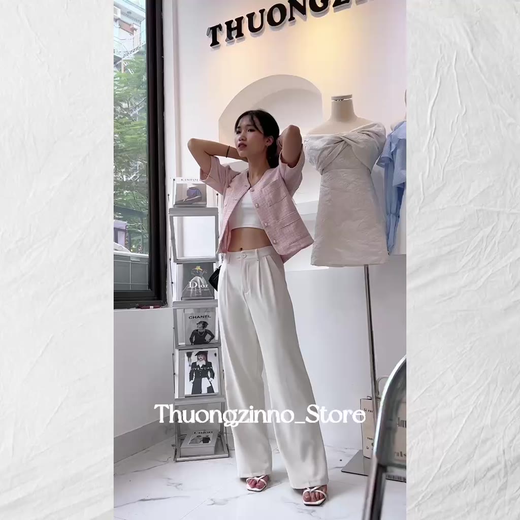 [Ảnh thật/Video]Áo dạ Hồng/Trắng cộc tay cúc ngọc sang chảnh | BigBuy360 - bigbuy360.vn