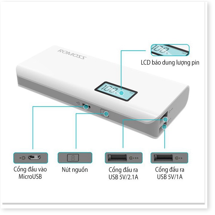 Pin sạc dự phòng romoss sense 4 dung lượng 10400mah tự động ngắt khi pin đầy