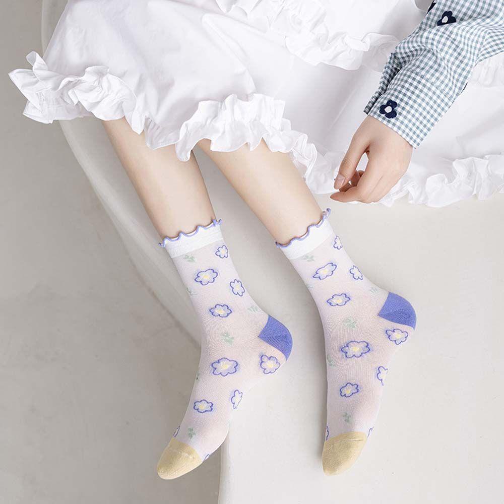 AROMA Kính Vớ Lụa Siêu Mỏng Xuyên Thấu Họa Tiết Trái Cây Dễ Thương Phong Cách Harajuku