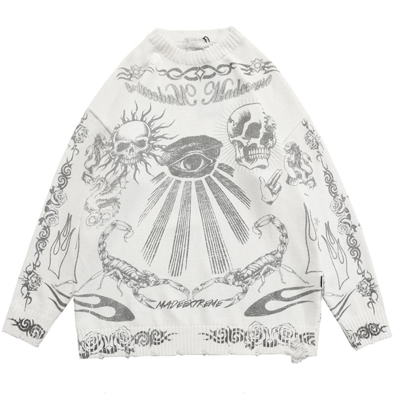 Xixi Áo Sweater Tay Dài In Họa Tiết Đầu Lâu Phong Cách Gothic Cho Nam Và Nữ
