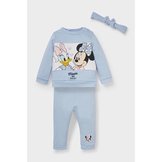 Bộ nỉ bé gái kèm băng đô vịt Donald và chuột Minnie xanh 1-6Y