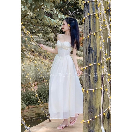 Váy maxi tơ cúc bọc