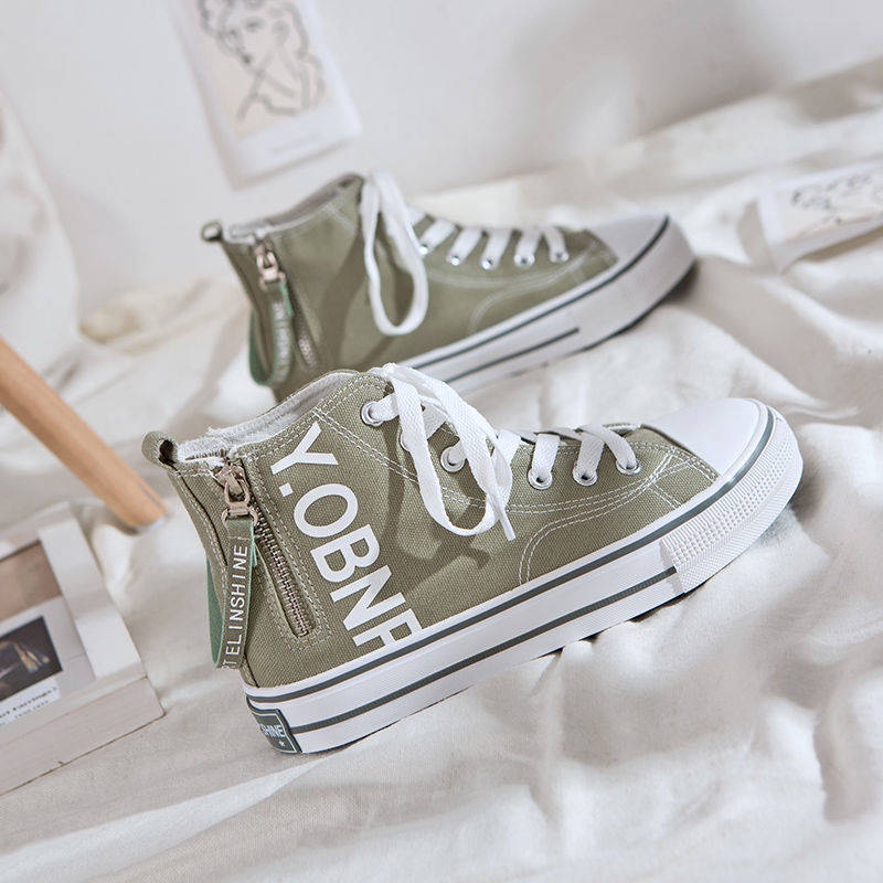 Giày Canvas Cổ Cao Có Khóa Kéo Bên Hông Phong Cách Thời Trang Hàn Quốc Mới Cho Học Sinh