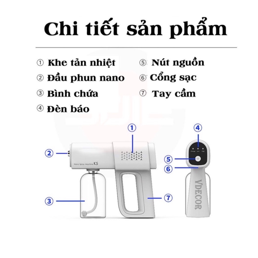 ✅𝗙𝗿𝗲𝗲 𝗦𝗵𝗶𝗽✅Máy Xịt Khử Khuẩn Cầm Tay, Súng Phun Khử Khuẩn K5 Pro Cao Cấp Xịt Diệt Virus bằng tia UV