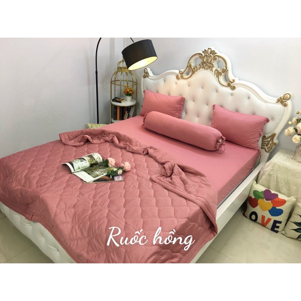 Bộ Ga Giường Thun Lạnh Hàn Quốc Màu Trơn Xưởng Ga Gối Hồng Nhung HN190