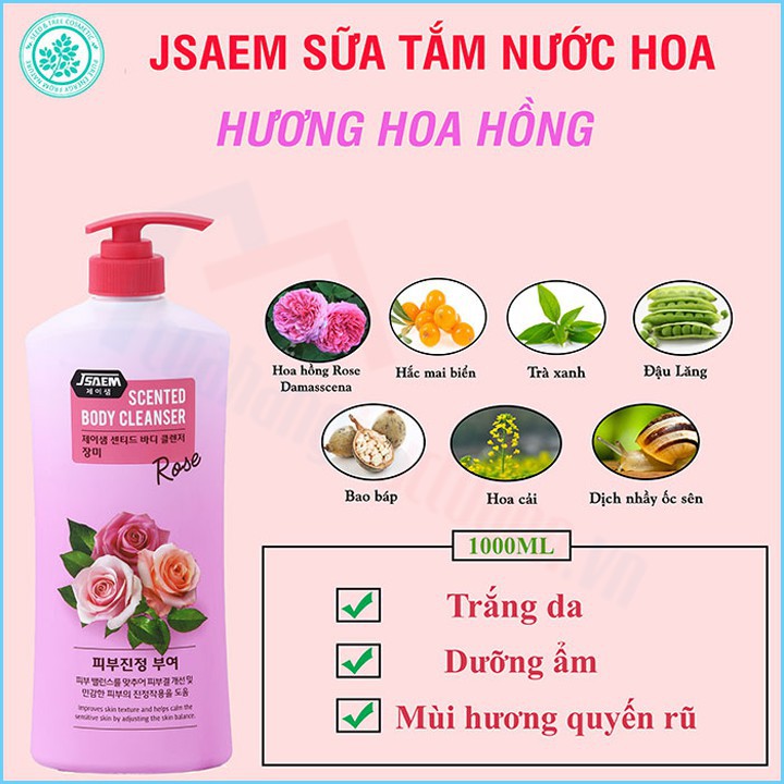 [CHÍNH HÃNG] Da Trắng Sáng Với Sữa Tắm Nước Hoa Jsaem Chai 1000Ml Hàn Quốc | Trắng Da | Dưỡng Ẩm | Mùi Hương Quyến Rũ