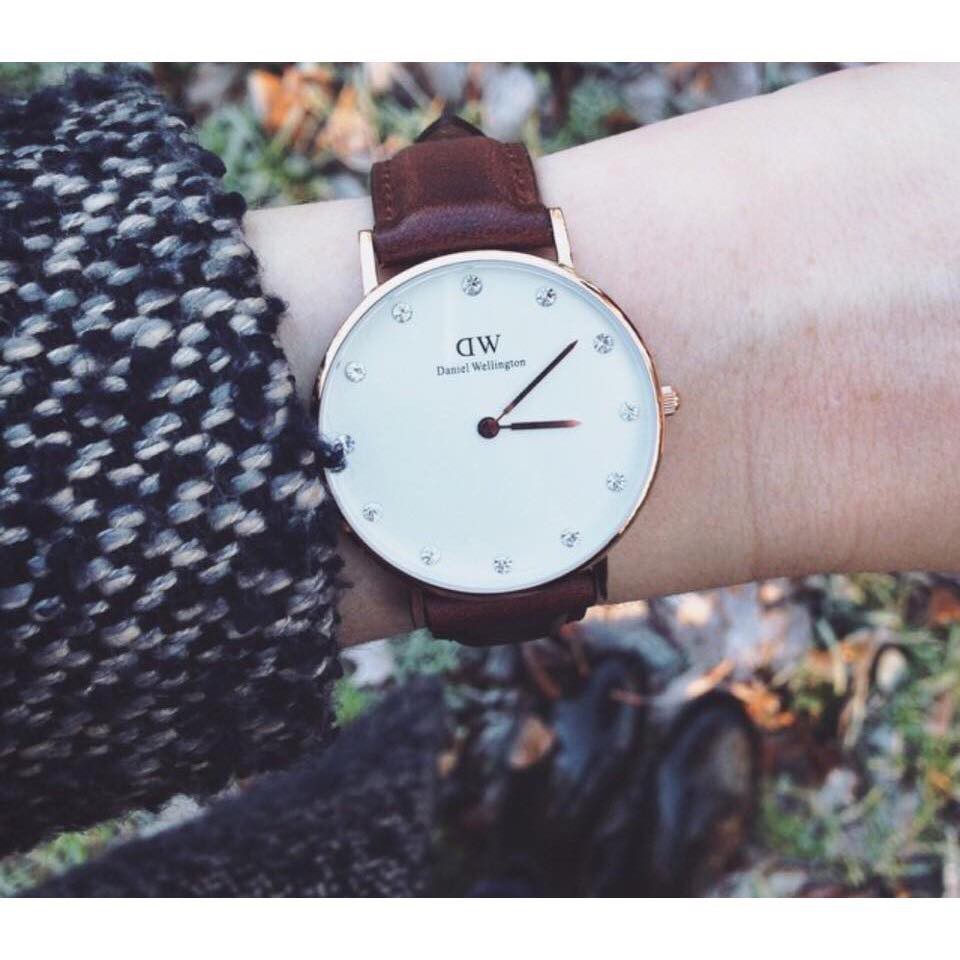 [CHÍNH HÃNG] Đồng hồ nữ DANIEL WELLINGTON CLASSY dây da mặt trắng đính đá