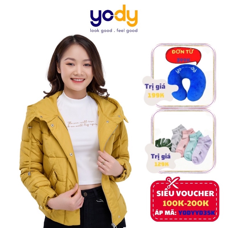 Áo Phao Nữ YODY Đại Hàn Có Mũ Dáng Ngắn, Áo Khoác Siêu Ấm Chống Thấm Nước Chính Hãng PHN3005