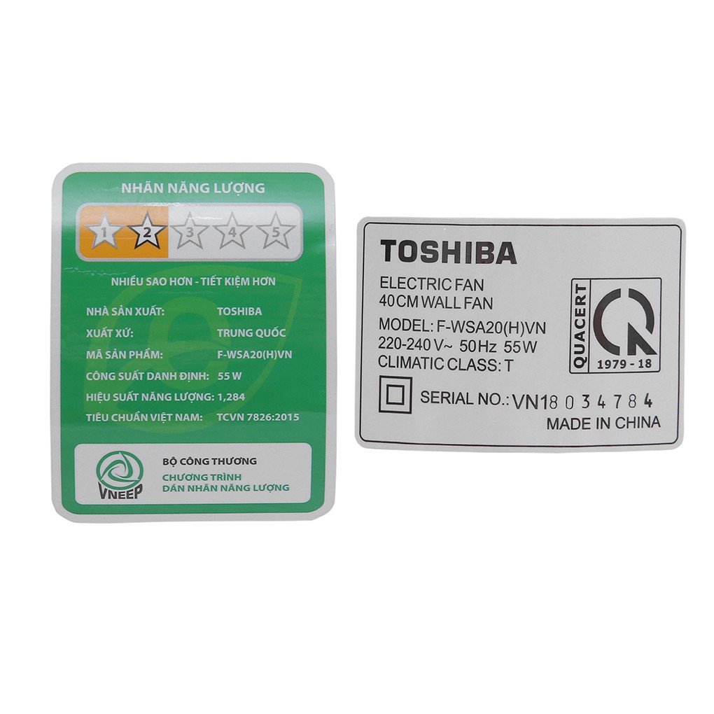 Quạt treo tường cao cấp Toshiba (Nhật Bản) F-WSA20(H)VN (Mới 100%, bảo hành chính hãng 12 tháng)